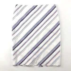 White House Black Market skirt white blue textural diagonal stripe lined pencil